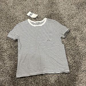 S Zara Black and White Striped Pocket T-shirt